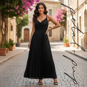 Petal & Pup Naira Pleated Maxi Dress Broken Strap NWT Black Size 2